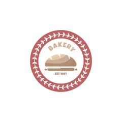 Bakery logo design with flat style of bakery and leaf wheat circle vector illustration