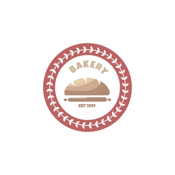 Bakery logo design with flat style of bakery and leaf wheat circle vector illustration