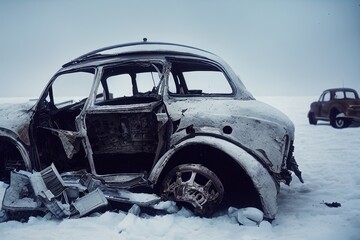 Obraz na płótnie Canvas Old abandoned wrecked vehicles