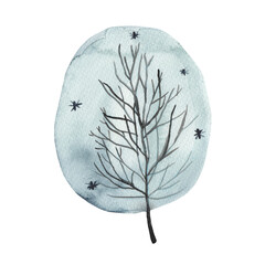 Watercolor winter tree isolated on white background. Perfect for education, baby shower,room decor,template cards,books,baby clothes,t-shirt prints.