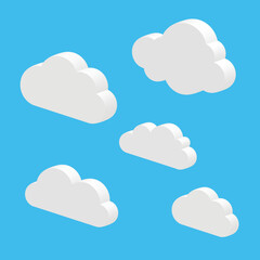 Vector illustration of many clouds isometric effect on the blue sky