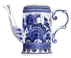Dutch blue white ceramic teapot, isolated on white background