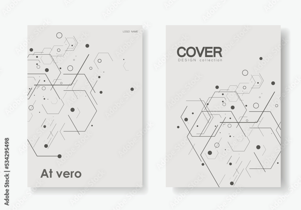 Poster vector brochure templates with hexagons and lines and dots on white background. geometric science an
