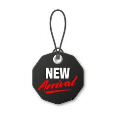 Realistic black price tag. Special offer or shopping discount label. Retail paper sticker. Promotional sale badge. Vector illustration.