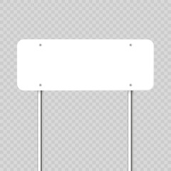 Obraz premium Road, traffic sign. Highway signboard on a chrome metal pole. Blank white board with place for text. Directional signage and wayfinder. Information sign mockup. Vector illustration.