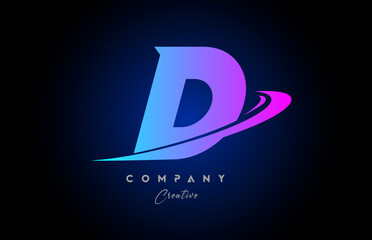 D pink blue alphabet letter logo icon design with swoosh. Creative template for company and business