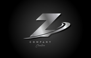 Z silver metal grey alphabet letter logo icon design with swoosh. Creative template for company and business