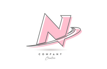 N pink grey line alphabet letter logo icon design with swoosh. Creative template for business and company