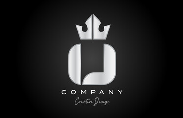 silver grey U alphabet letter logo icon design. Creative crown king template for company and business