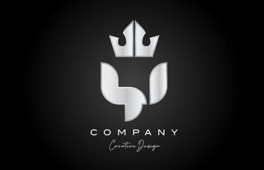 silver grey Y alphabet letter logo icon design. Creative crown king template for company and business