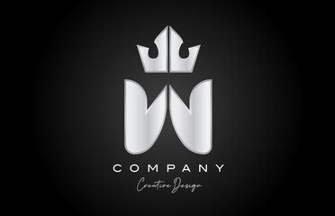 silver grey W alphabet letter logo icon design. Creative crown king template for company and business