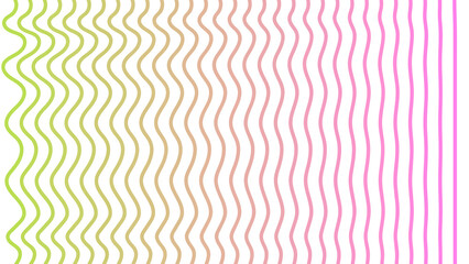 Abstract background colored lines on a white background. Smooth transition from curved green line to straight pink line.