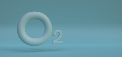isolated O2 symbol 3d render, oxygen conceptual design 3d illustration, oxygen empty copy space art, best use for environment presentation