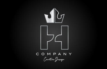 H metal alphabet letter logo icon design. Silver grey creative crown king template for business and company