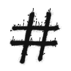 Hashtag icon. Black graffiti spray element.