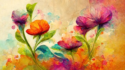 Fototapeta na wymiar Colorful flowers wallpaper, 3D rendering, 3D illustration.