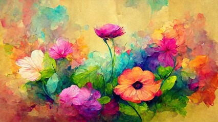 Colorful flowers wallpaper, 3D rendering, 3D illustration.