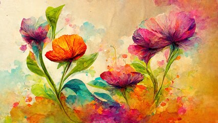 Colorful flowers wallpaper, 3D rendering, 3D illustration.