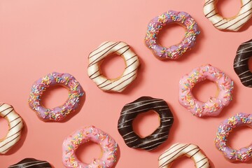 chocolate donut on pink background