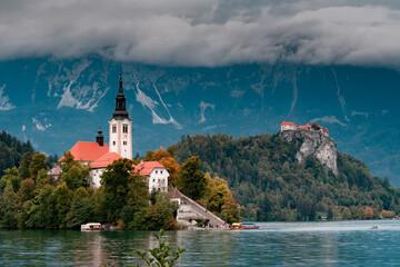 Lake Bled Slovenia autumn panoramic view