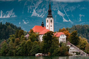 Fototapeta premium Lake Bled Slovenia autumn panoramic view