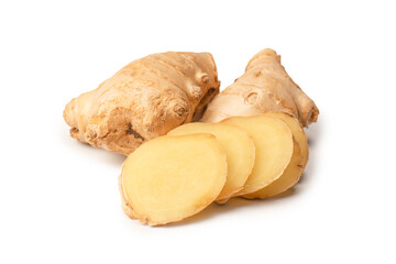 Ginger root isolated on white background.