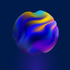 Colored liquid ball on dark background. Fluid 3D sphere. Vector geometric shape for poster and cover design.