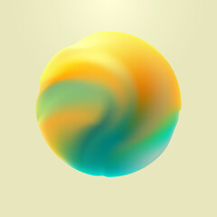 Fluid 3D sphere. Colored liquid ball on light background. Vector geometric shape for poster and cover design.