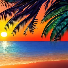 Fototapeta na wymiar Tropic island, sunset ,sea and boat