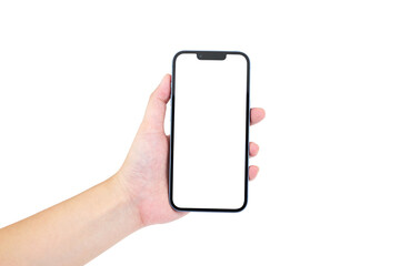 Hand Holding Smartphone isolated on white background with clipping path