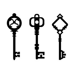 Old ornate key vector icon set isolated on white background
