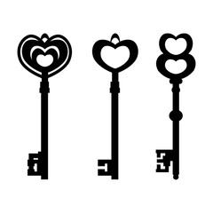 Old ornate key vector icon set isolated on white background