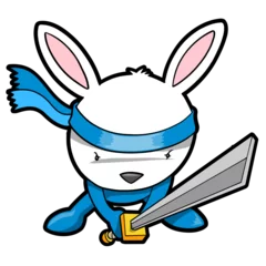 Deurstickers Cartoons Ninja Warrior Bunny Rabbit PNG file with transparent background
