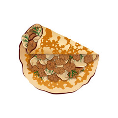 Pancake with meat filling fast food lavash shawarma