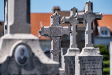 Tombstones and crosses at a cemetery