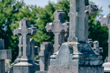 Tombstones and crosses at a cemetery