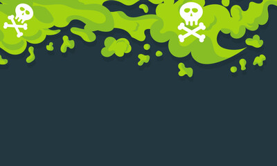 Background poisonous green gas. Toxic and polluted clouds. Dangerous dust with a skull and thick radiation fog. Death vapor and death smoke vector illustration concept or mist dust industrial