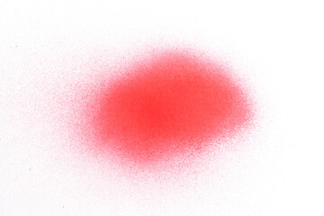 a red spray paint stain on a white paper background - obrazy, fototapety, plakaty