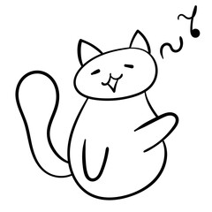 Cute doodle cat sing. Animal pet icon.  black line art on white background.