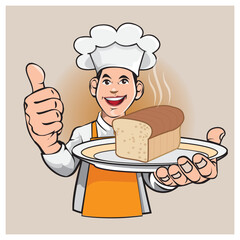 vector illustration, master chef icon or mascot for culinary or bakery business.