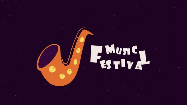 music festival lettering with saxophone animation