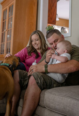 Marine veteran with service dog and family living life.