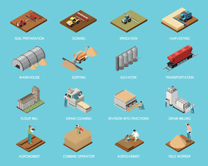 Wheat Grain Industry Isometric Set © Macrovector