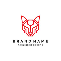 wolf tech logo design. wolf line art icon Vector illustration