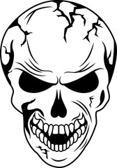 Human skull. Eyes, lips and cracks in the bones of the skull. Halloween. Elements for design.