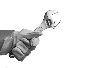 place for text on the background of a wrench in a hand. the banner depicts hands holding tools.hand...