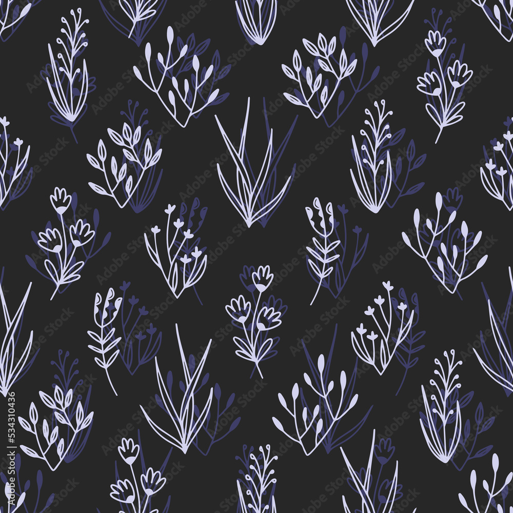 Poster seamless vector pattern with bouquets drawn in line art style for gift wrapping