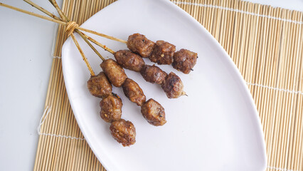 BBQ Meatballs - Homemade Meatballs served on white plate. Top View