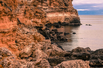 scenic view on rocky bulgarian coast, Tjulenovo, Bolata, Kaliakra cape, Black sea, Bulgaria, europe
