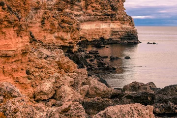 Fotobehang Bolata strand, Balgarevo, Bulgarije scenic view on rocky bulgarian coast, Tjulenovo, Bolata, Kaliakra cape, Black sea, Bulgaria, europe